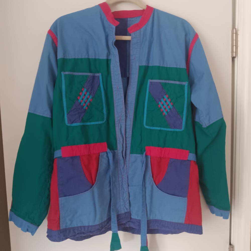Vintage 1990s Reversible Patchwork Jacket / Color… - image 2